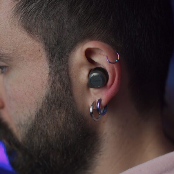 man with silver stud earring